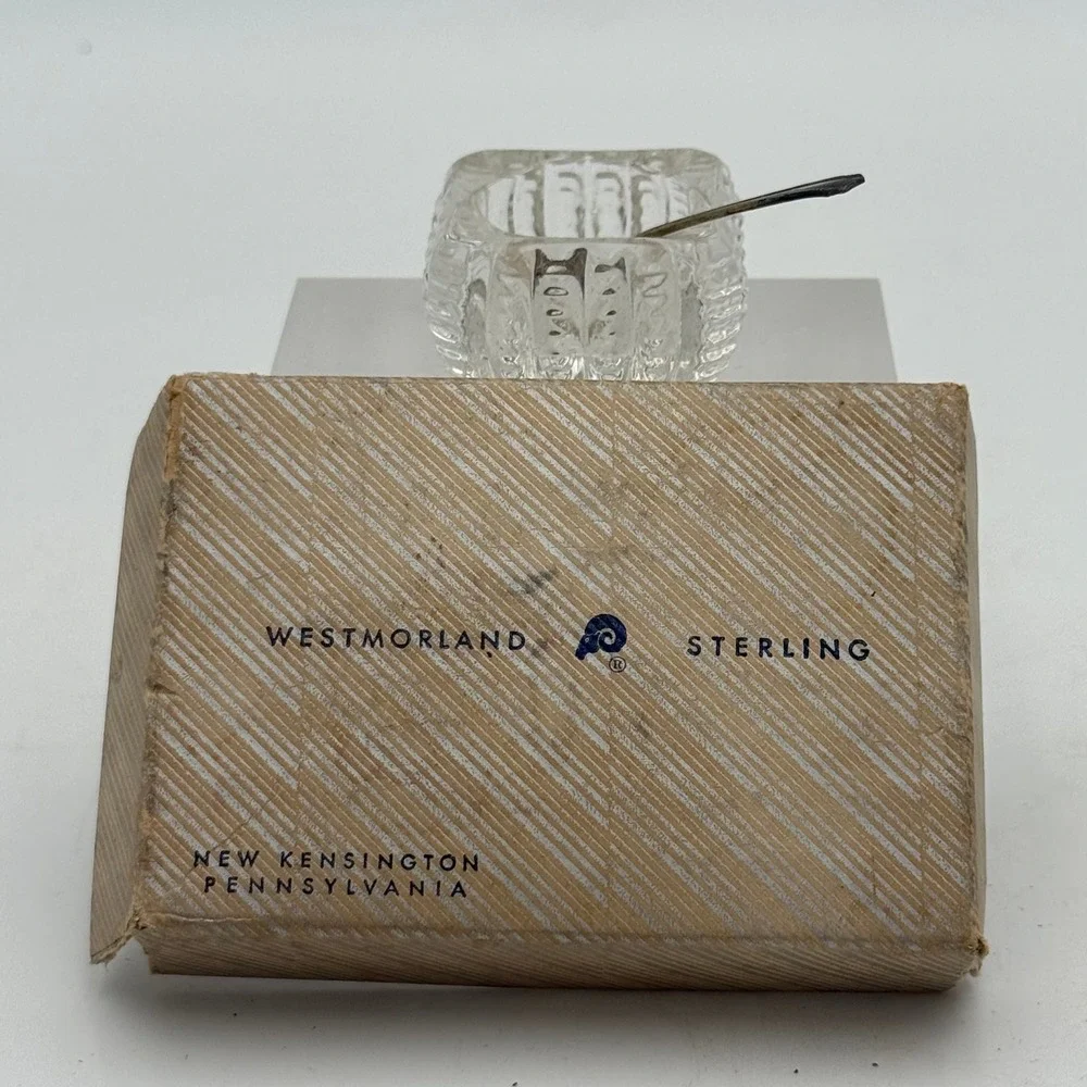 Westmorland Sterling Silver Salt Spoon and Glass Cellar Set with Original Box
